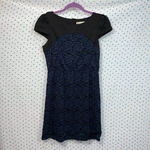 Chelsea & Violet Blue & Black Textured Lace Cap Sleeve Dress